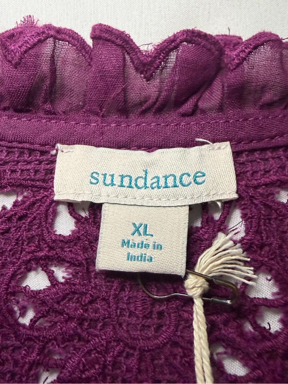 NWT Sundance Plum Embroidered Lace Puff Sleeve Ramie Button Down Bohemian Top XL - Picture 7 of 16